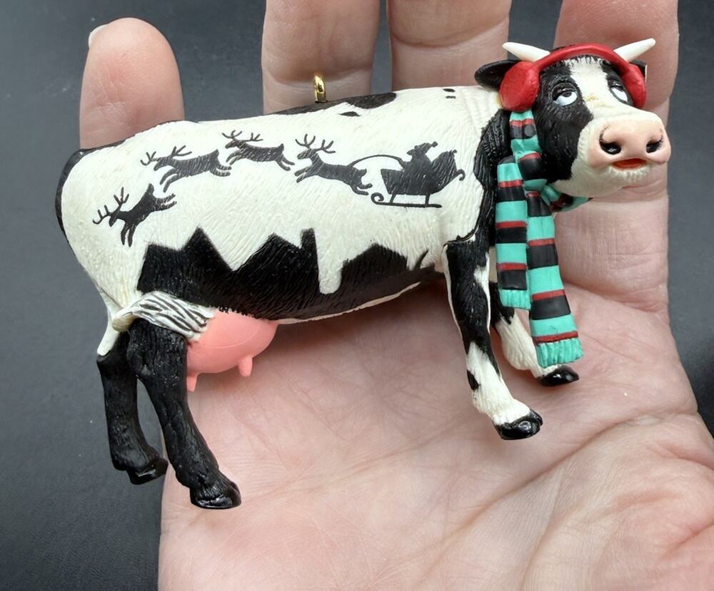 Hallmark Mooey Christmas Tree Ornament Santa Jolly Cow Farm No Box LO20